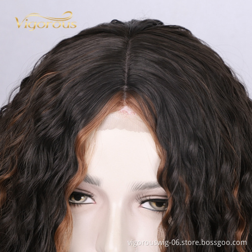 Swiss Lace Afro Deep Curly Closure Bob Short Mixed Black Brown Pre Plucked Synthetic Hair Wigs For Women Sale